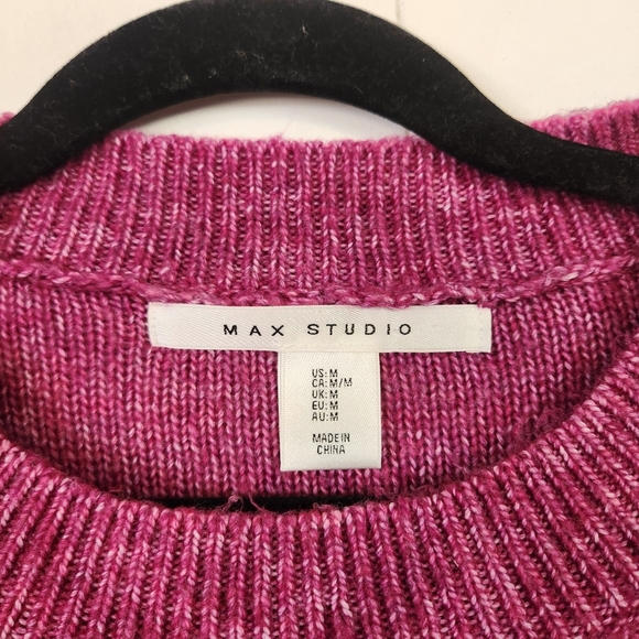 Max Studio Pink Cable Knit Sweater Soft Warm Winter Womens Size Medium Crew Neck - Picture 4 of 8